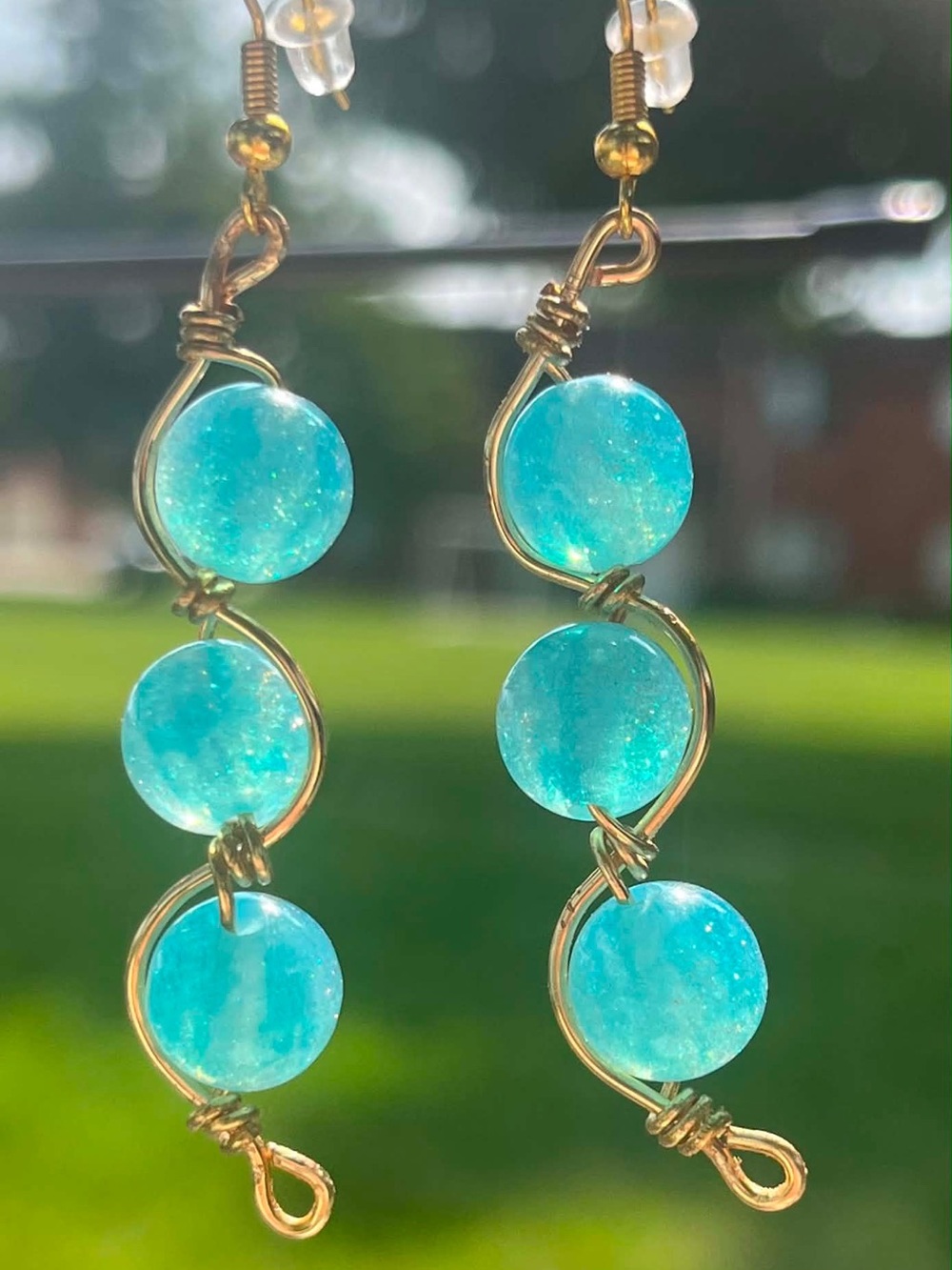 Gold Wire Turquoise Blue Drop Earrings